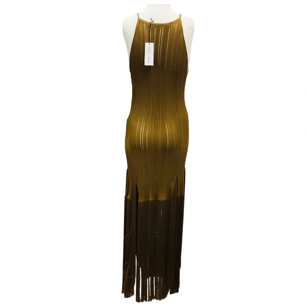 PROENZA SCHOULER CHESTNUT EVERLY VISCOSE FRINGE KNIT DRESS - Picture 3 of 6